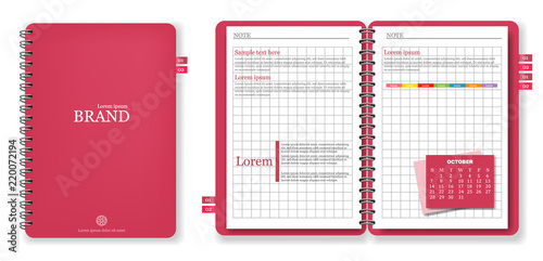 Pink note book Vector realistic. 3d detailed illustrations