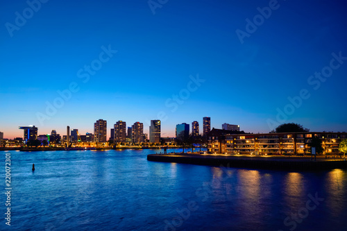 Rotterdam cityscape with Noordereiland at night, Netherlands