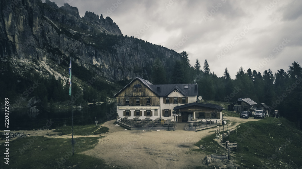 Palmieri lodge at the Croda da Lago lake, Cortina d'Ampezzo, Dolomites, Italy Palmieri lodge at the Croda da Lago lake, Cortina d'Ampezzo, Dolomites, Italy