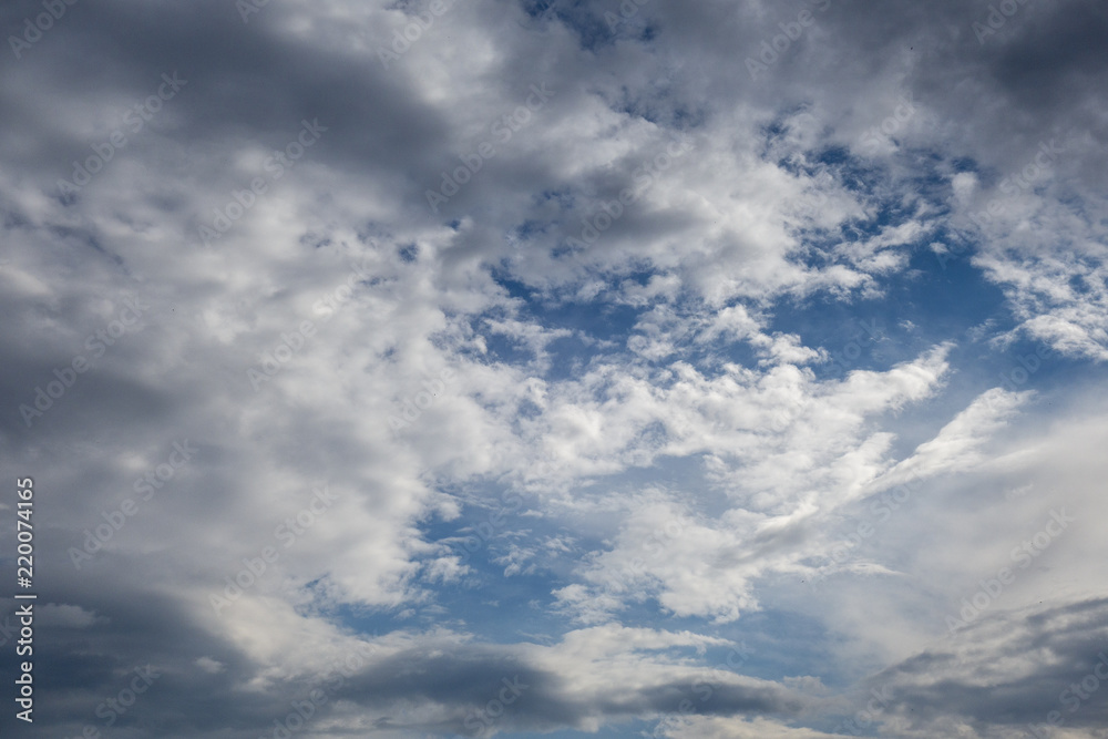 Beautiful sky with clouds. Plain landscape background.
