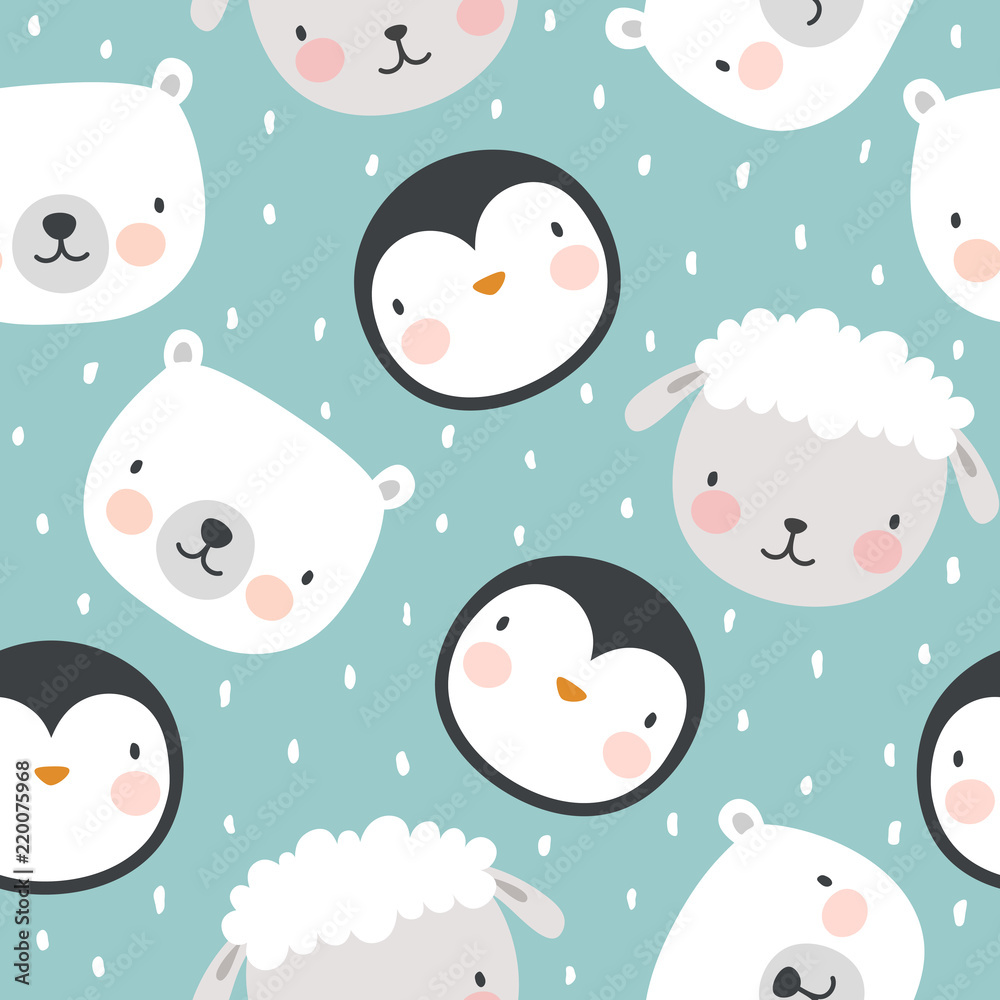 Animal Pattern, Penguin Sheep and Bear Seamless Background, Vector illustration Animal Pattern, Penguin Sheep and Bear Seamless Background, Vector illustration