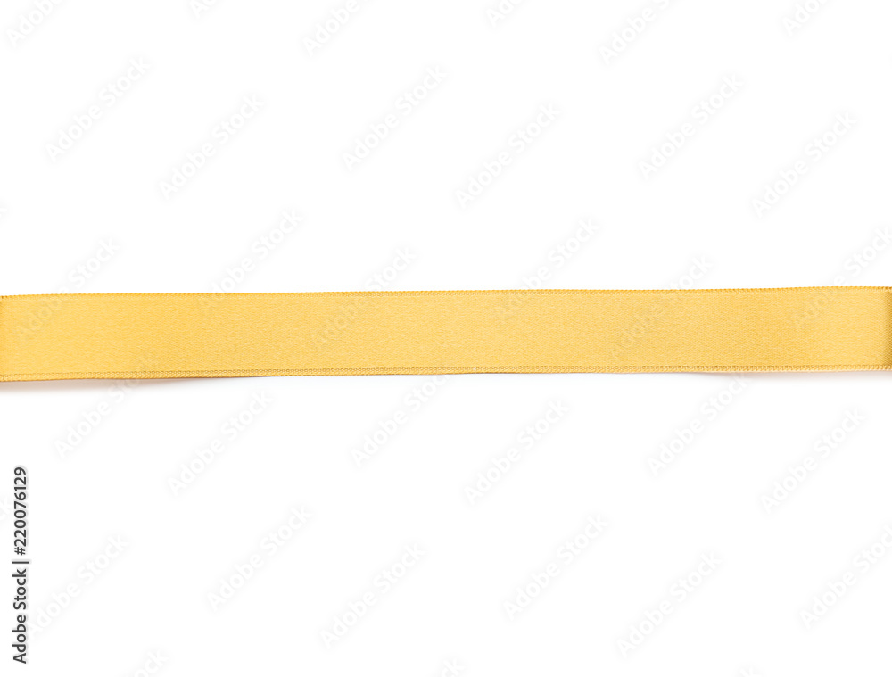 Beautiful golden ribbon with blank card on white background Beautiful golden ribbon with blank card on white background