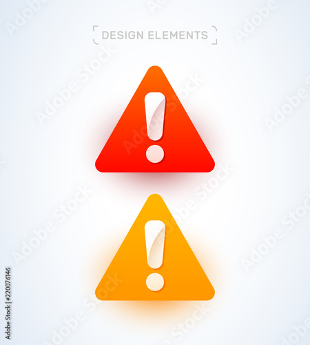 Attention sign in material design and origami flat style