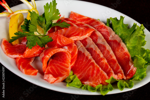 Sliced salmon sashimi