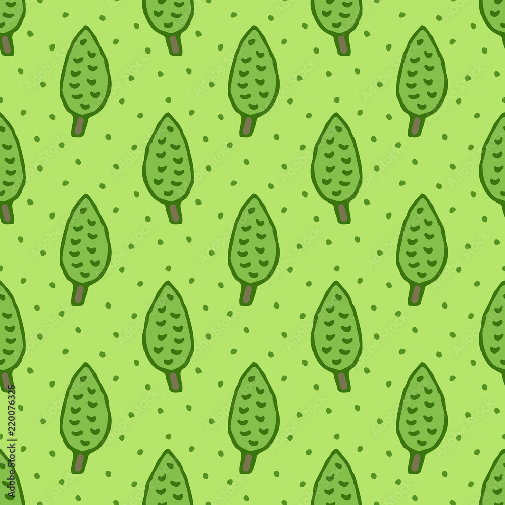 Cute tree hand drawn seamless pattern background, vector illustration