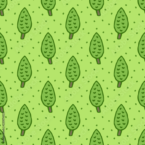 Cute tree hand drawn seamless pattern background, vector illustration