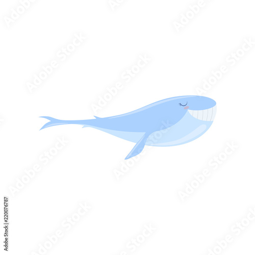 Lovely blue whale  cute sea creature character vector Illustration on a white background