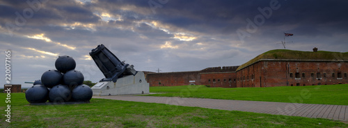 Panorama of Mallets Mortar in the front of Fort Nelson - a Royal Armouries museum - near Portsmouth, Hampshire, UK photo