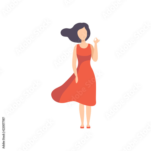 Young woman showing Ok hand gesture, faceless girl character gesturing vector Illustration isolated on a white background