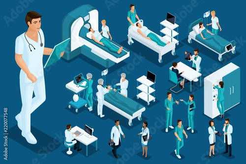 Isometrics medicine, Doctor, paramedic, large surgeon, medical devices, diagnostics, treatment, a large set of medical equipment