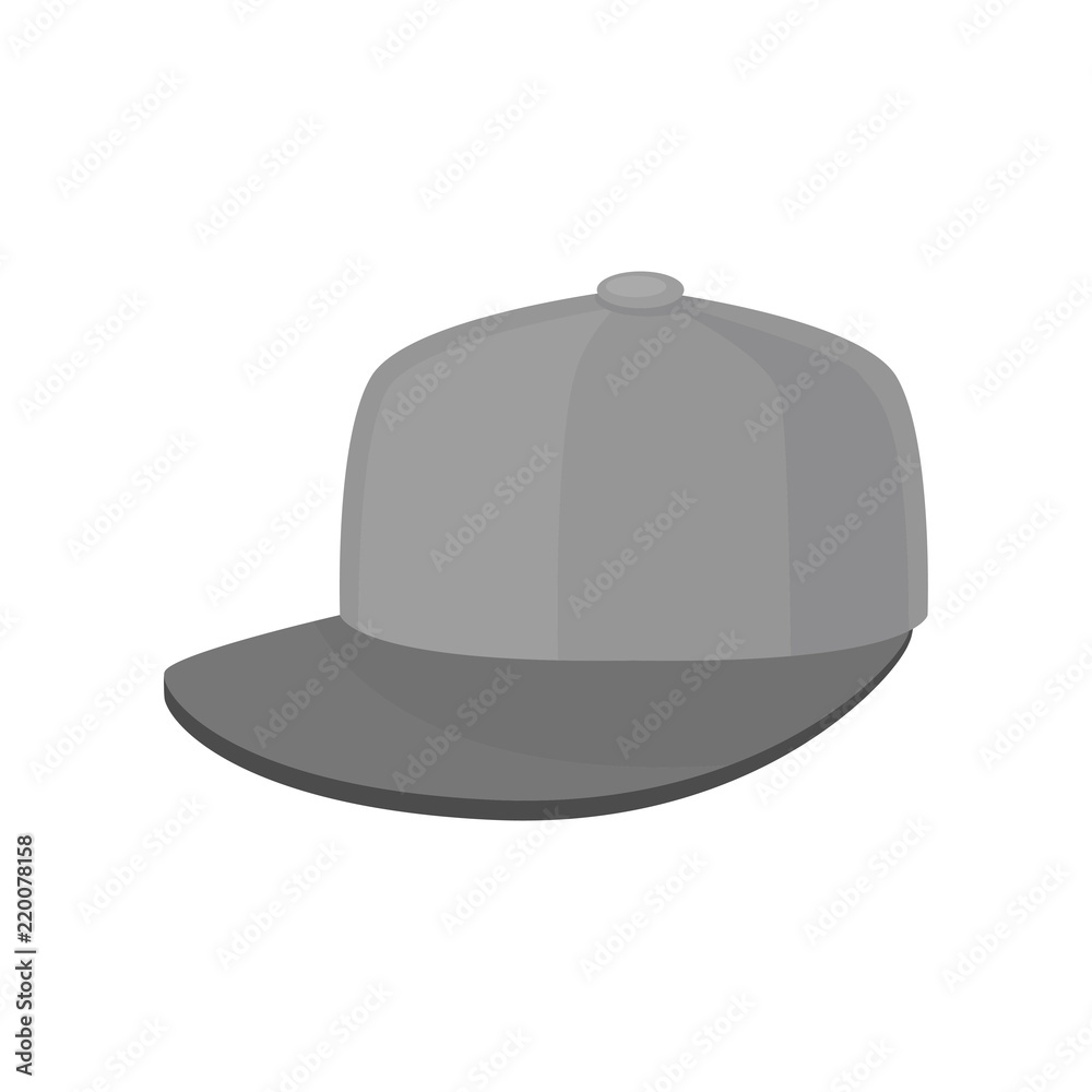 Flat vector icon of gray baseball cap. Hat with hard sun visor. Unisex headwear. Trendy accessory Flat vector icon of gray baseball cap. Hat with hard sun visor. Unisex headwear. Trendy accessory
