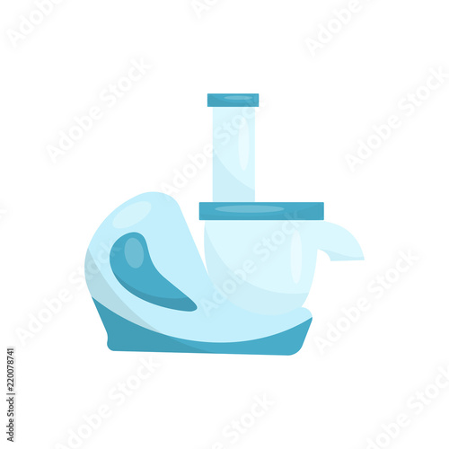 Flat vector icon of blue juicer. Kitchen appliance for extracting juice from fruit and vegetables. Modern technology