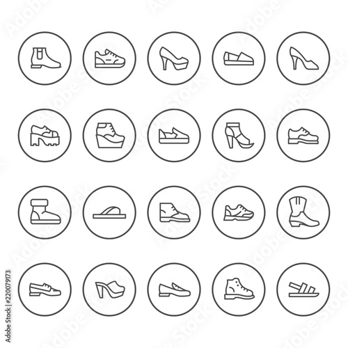 Set round line icons of shoes