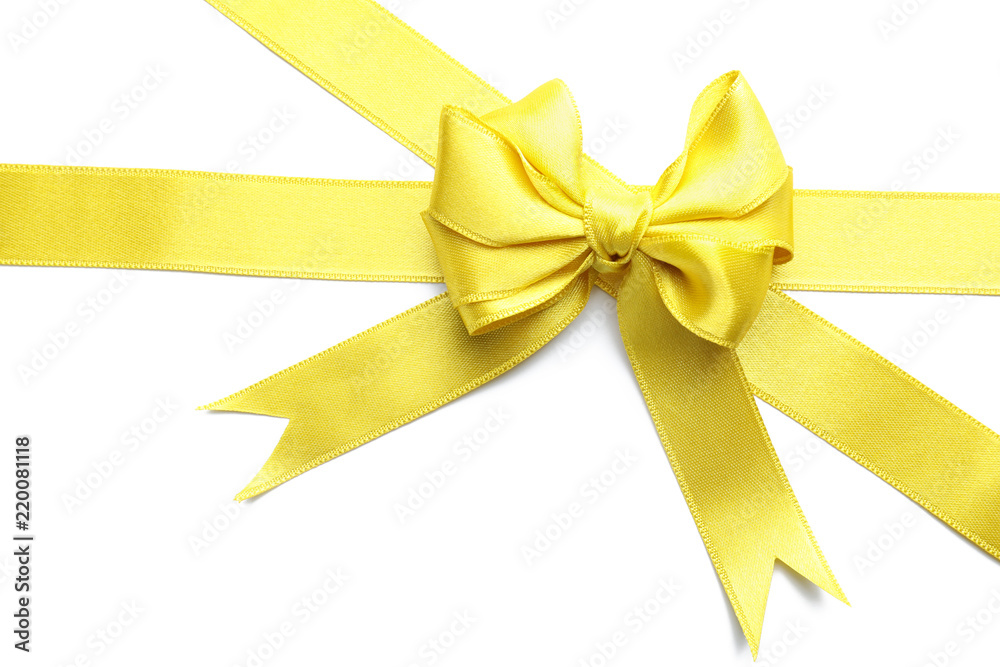 Yellow satin ribbons with bow on white background Yellow satin ribbons with bow on white background