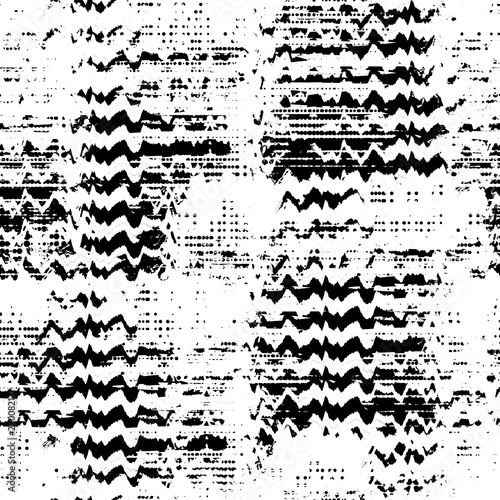 Seamless pattern glitch design. Monochrome print with wavy elements. Watercolor effect. Suitable for bed linen, leggings, shorts and fashion industry.