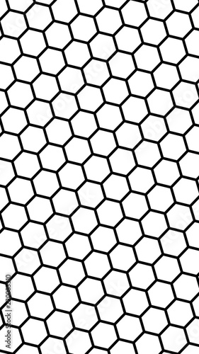 Black honeycomb on a white background. Isometric geometry. Vertical image orientation. 3D illustration © Plastic man