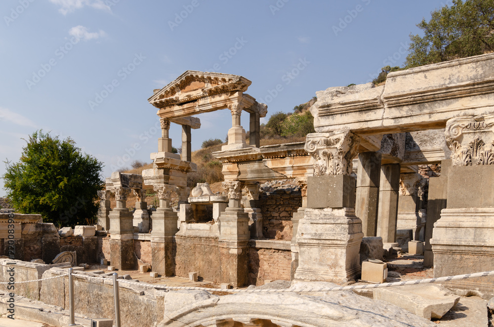 Ruins of the Fountain of Traian in the city of Ephesus in Turkey