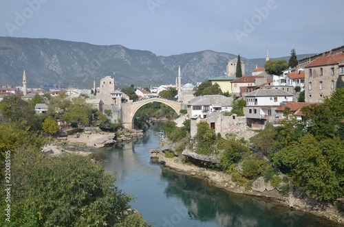 Stari Most (literally, "Old Bridge") is a rebuilt 16th-century Ottoman bridge in the city of Mostar in Bosnia and Herzegovina that crosses the river Neretva and connects the two parts of the city. 
