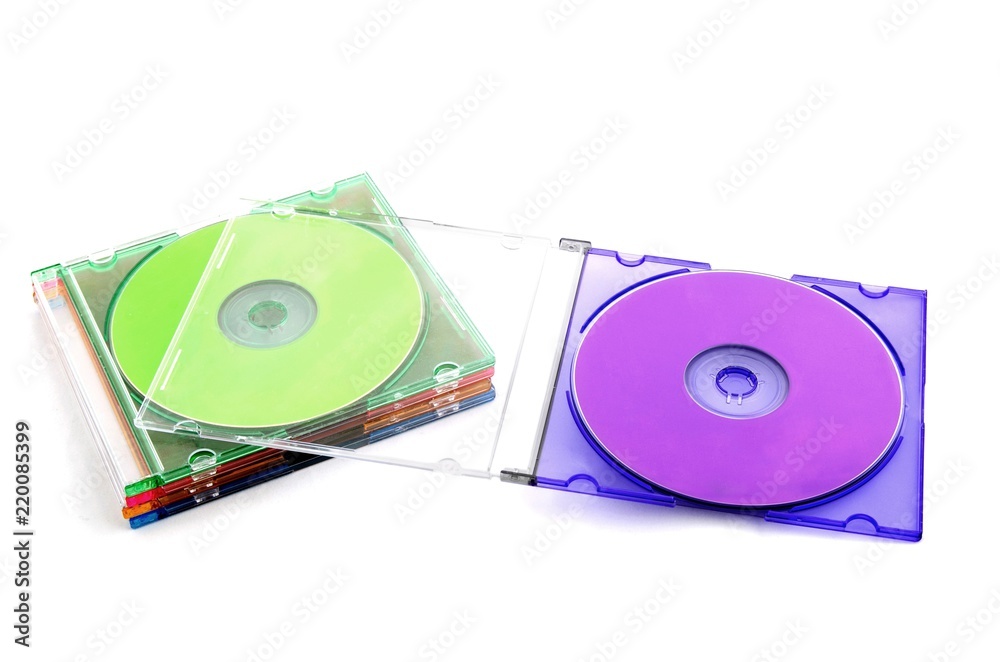 Fototapeta premium Five Colorful Compact Discs in Plastic CD Case