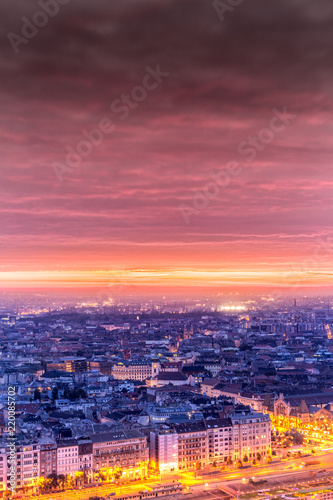 beautiful european city buildings in sunset