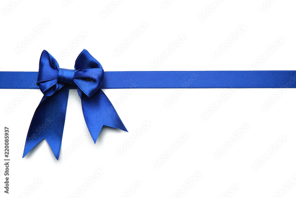 Blue ribbon with bow on white background Blue ribbon with bow on white background