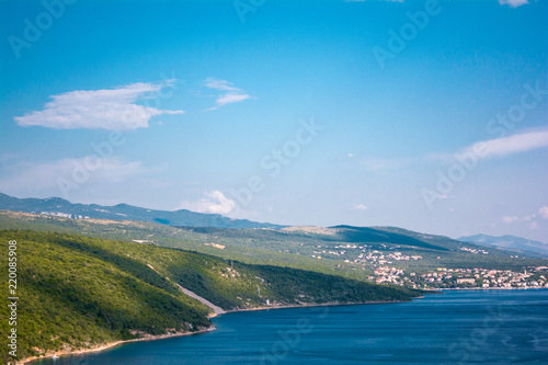 Beutiful Panoramic View at Krk, Croatia with the Adriatic Sea. Beutiful landscape with mountains.