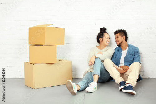 Happy interracial couple re...