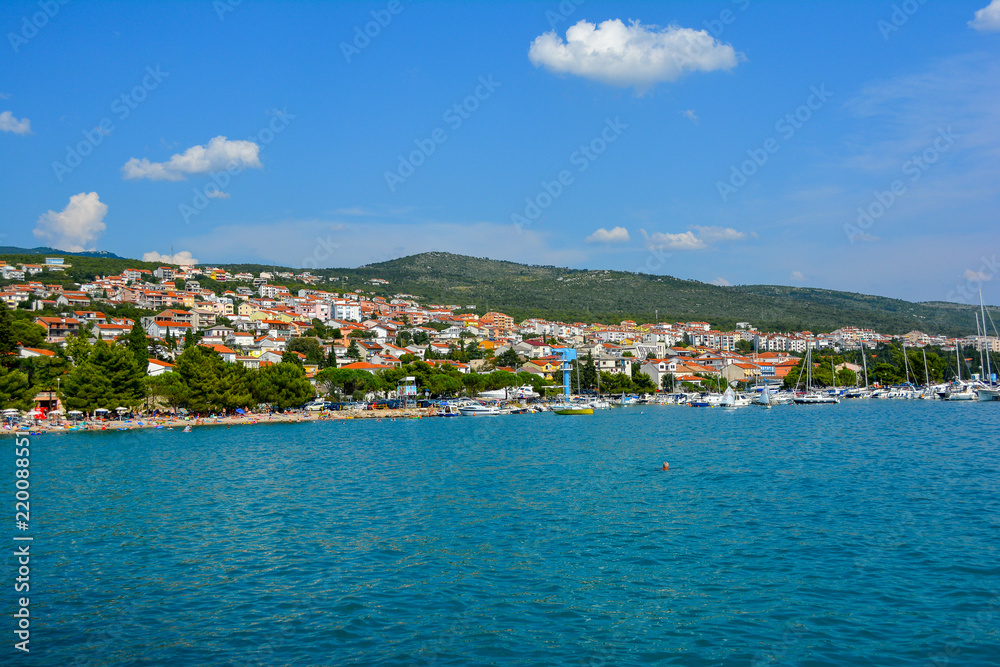 Panoramic view of mediterranean coastal town Crikvenica. Istria, Croatia
