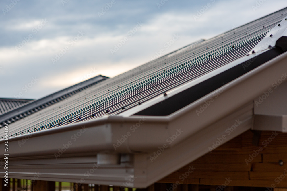 A close up of a new tin roof of a newly built house with selective blur in South Australia on 29th August 2018