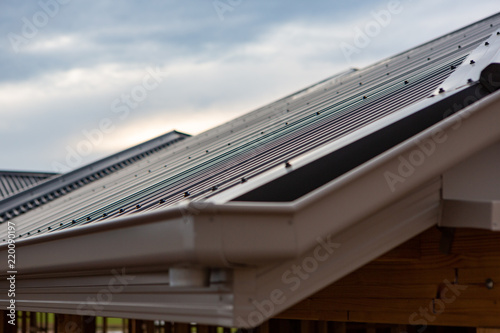 Obraz na płótnie A close up of a new tin roof of a newly built house with selective blur in South Australia on 29th August 2018 w salonie