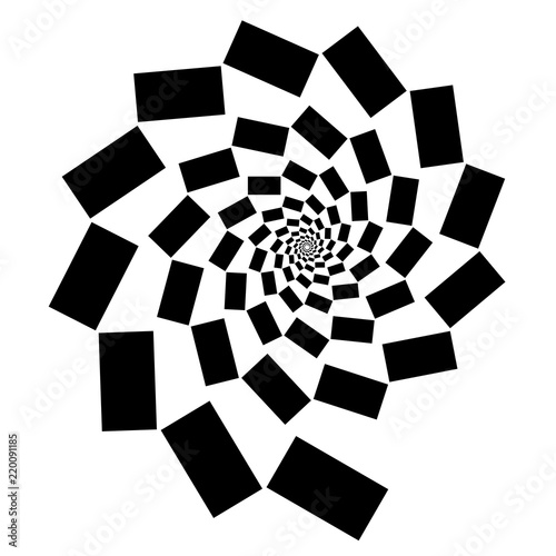 Spiral of black squares on white background. Design element