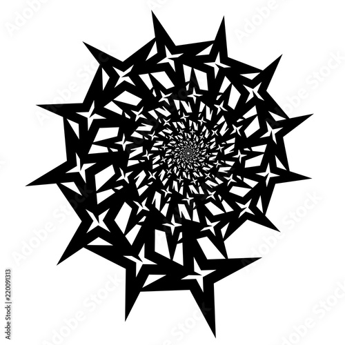 Isolated spirals of star hexagons on white square background. design element