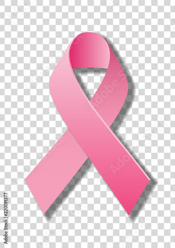 Realistic pink ribbon, breast cancer awareness symbol, isolated on transparent background. Vector illustration