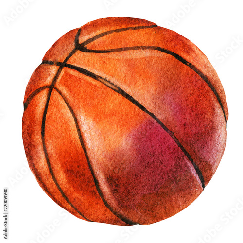Watercolor sketch of basketball ball on white background.