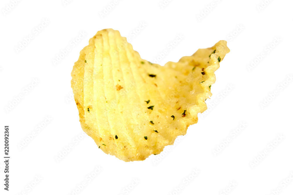 rippled potato chips with condiment, isolated on white background rippled potato chips with condiment, isolated on white background