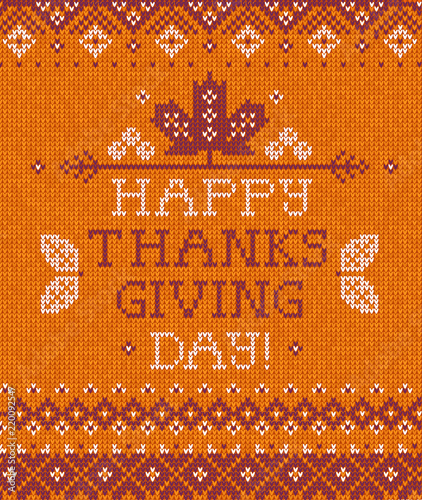 Knitted pattern background Happy Thanksgiving Day family party greeting card