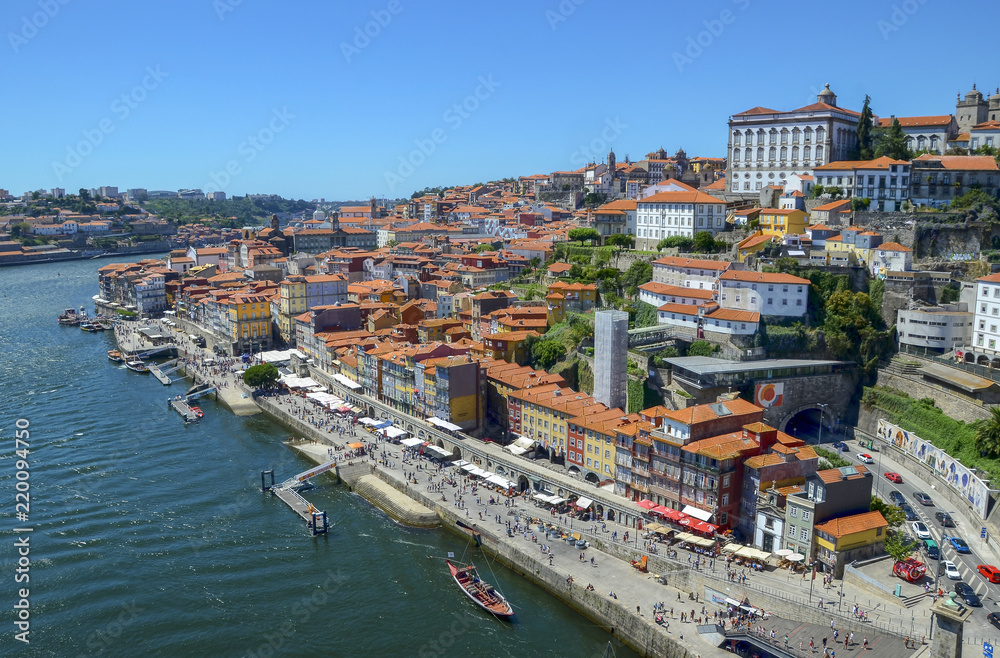 Panoramic view of Porto from the bridge crossing the Douro river