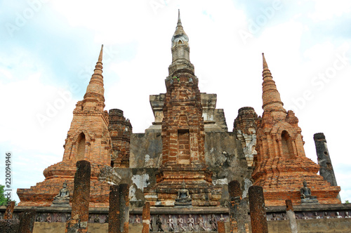 Ancient statues and buildings in sukhothai historical park  Thailand