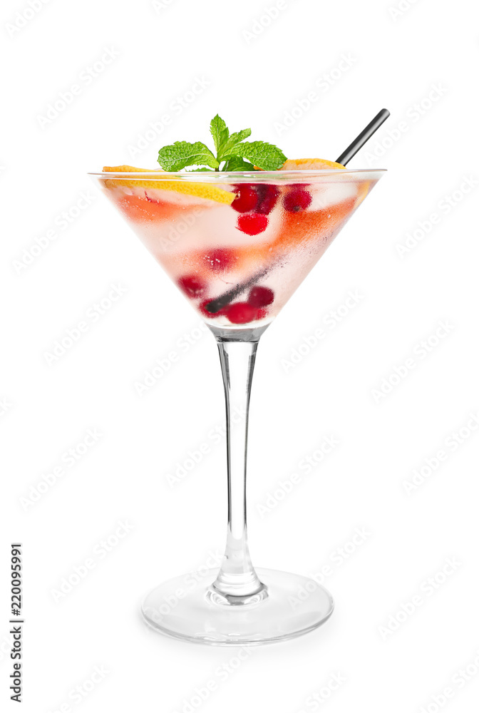 Fototapeta premium Glass of fresh cocktail on white background