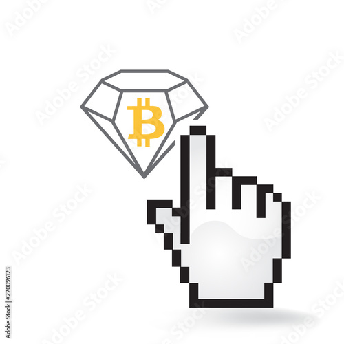 Bitcoin Diamond Cryptocurrency Coin Sign Hand Cursor Click Isolated