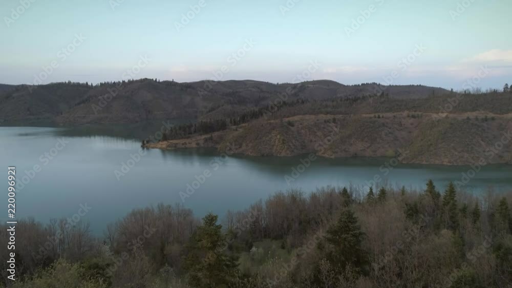 Aerial view of the Plastiras Lake also called Tavropos Reservoir on a cloudy day Aerial view of the Plastiras Lake also called Tavropos Reservoir on a cloudy day