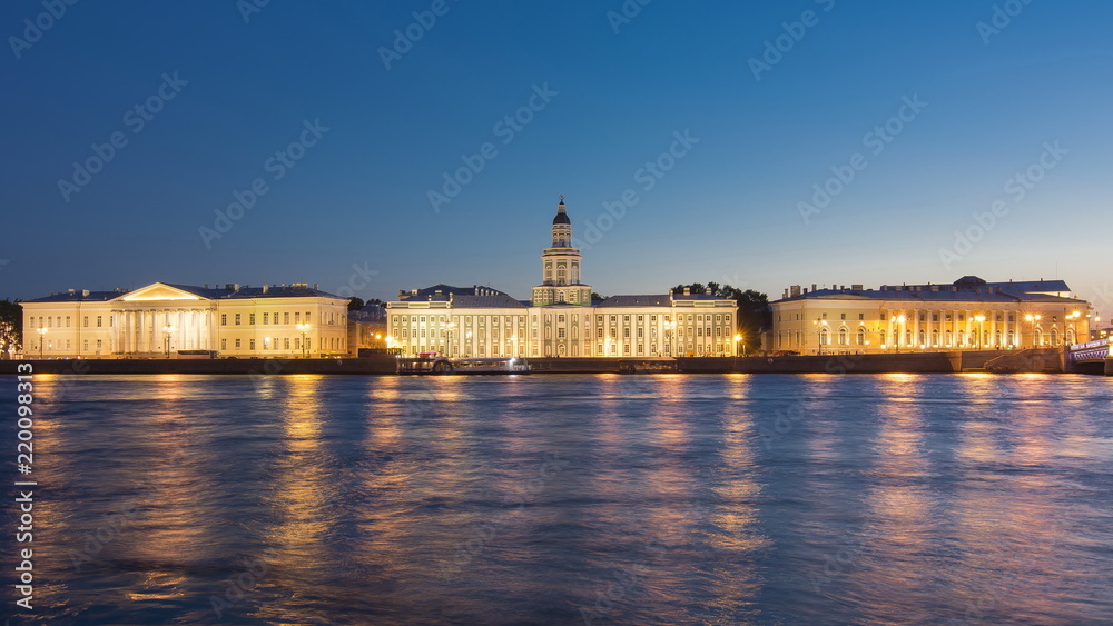 Kunstkamera and Neva river at night, Saint Petersburg, Russia
