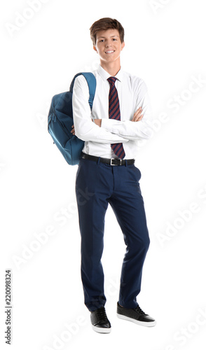 Teenage boy with backpack o...