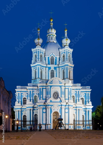 Smolny Cathedral at night, St. Petersburg, Russia