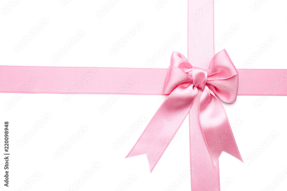 Pink ribbons with bow on white background Pink ribbons with bow on white background