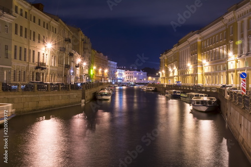 Moika embankment at night, Saint Petersburg, Russia