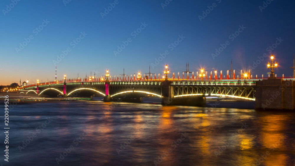 Troitsky bridge at night, Saint Petersburg, Russia