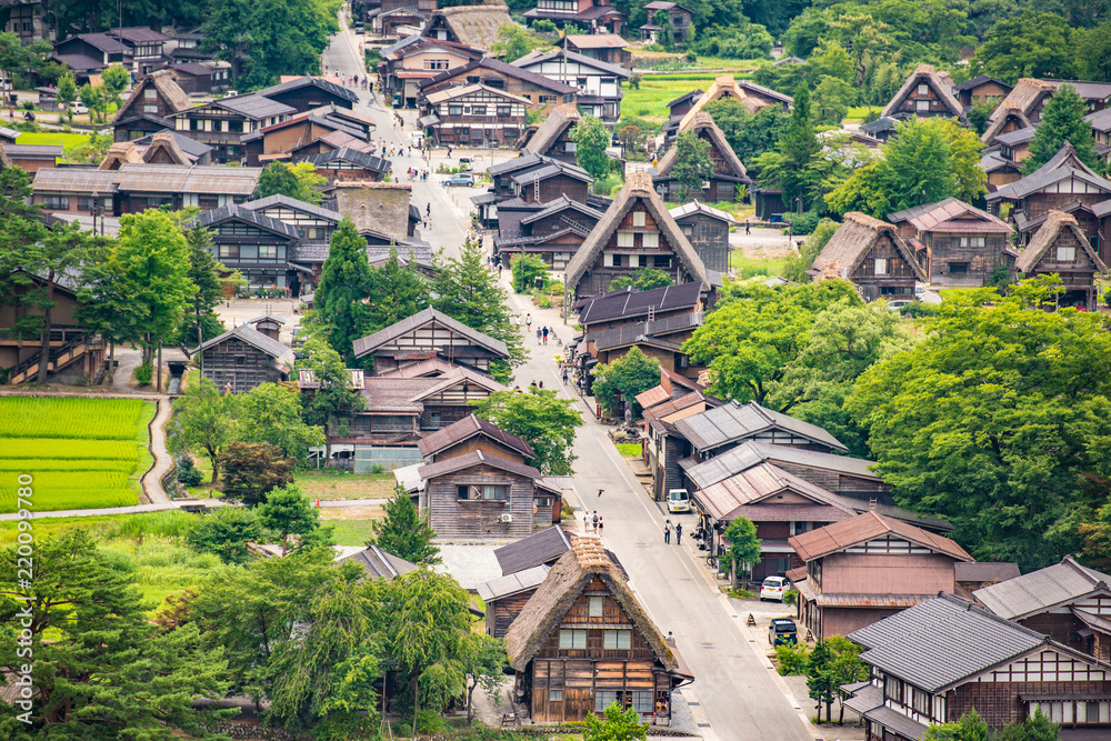 Gassho-zukuri houses in Gokayama Village. Gokayama has been inscribed on the UNESCO World Heritage List due to its traditional Gassho-zukuri houses, alongside nearby Shirakawa-go in Gifu Prefecture.