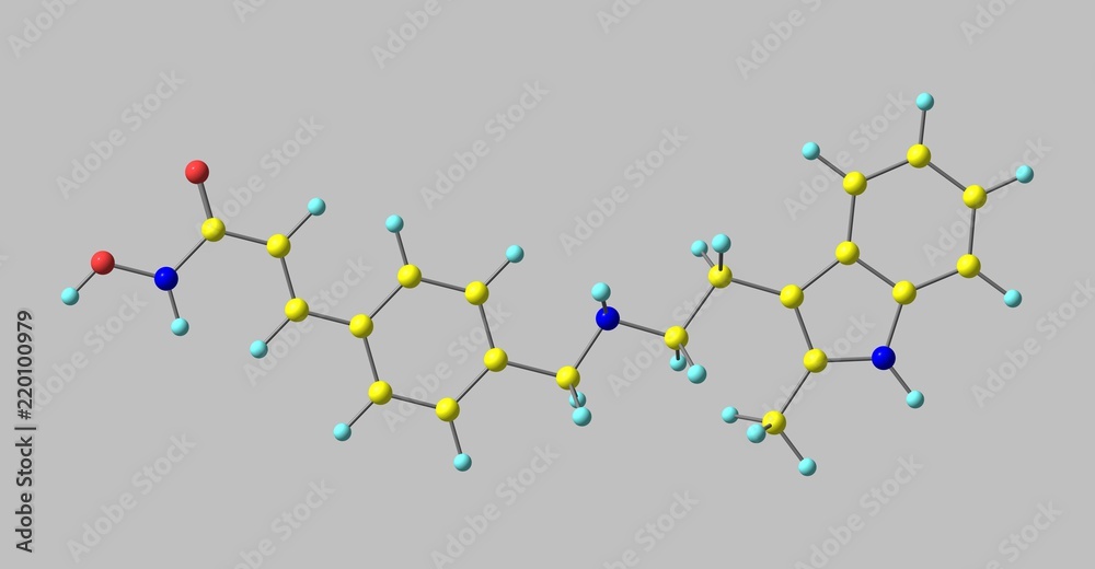 Molecular structure of Panobinostat isolated on grey Molecular structure of Panobinostat isolated on grey