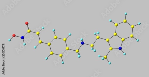 Molecular structure of Panobinostat isolated on grey photo